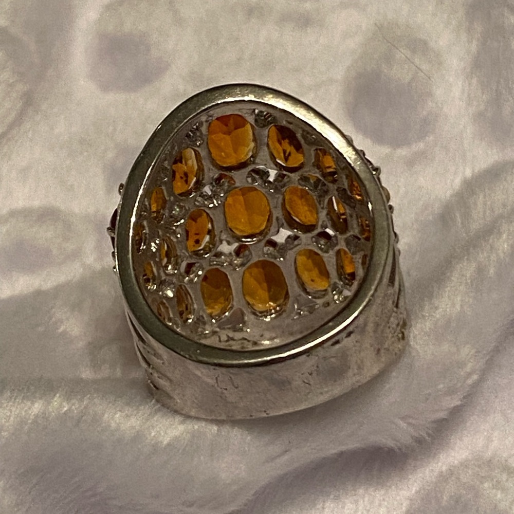 Honey Amber Cluster Victorian Style Sterling Silver Ring - Picture 4 of 8